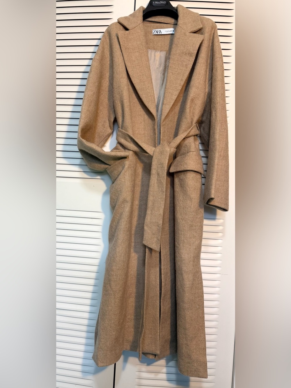 Zara 100% Wool Camel Belted Wrap Coat – Classic Long Trench Coat